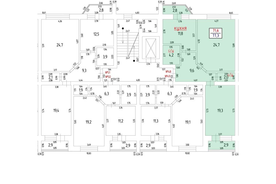 Продаётся 2-комнатная квартира, 77.3 м²