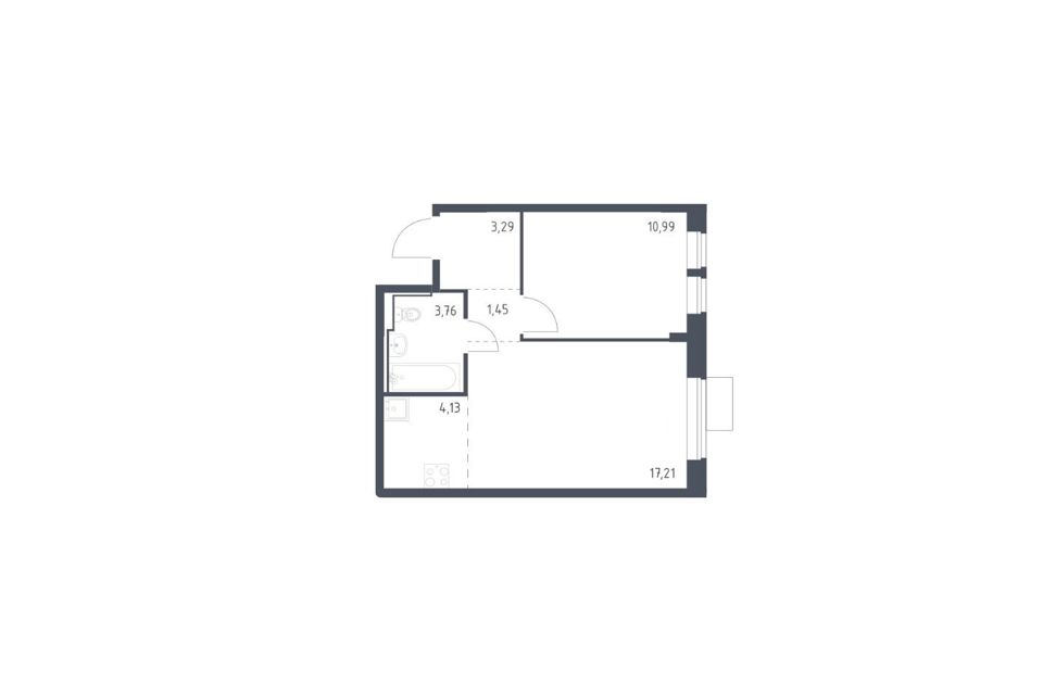 Продаётся 1-комнатная квартира, 40.83 м²