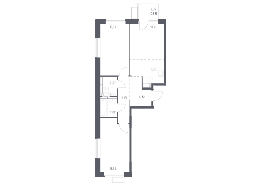 Продаётся 2-комнатная квартира, 61 м²