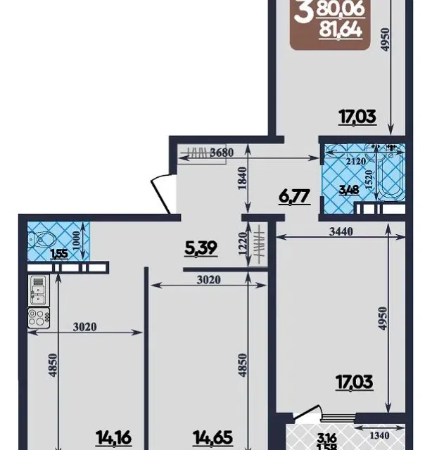 Продаётся 3-комнатная квартира, 81 м²