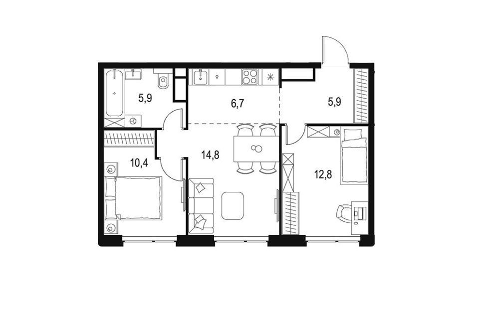 Продаётся 2-комнатная квартира, 56.5 м²