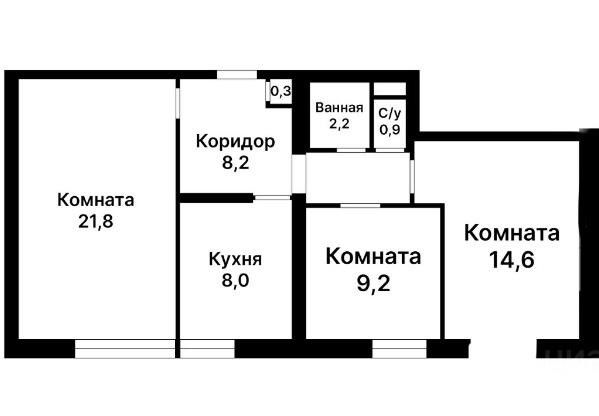 Продаётся 3-комнатная квартира, 65 м²