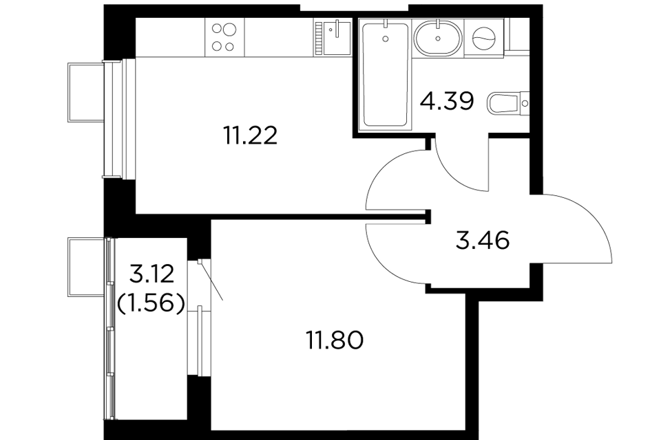 Продаётся 1-комнатная квартира, 32.43 м²