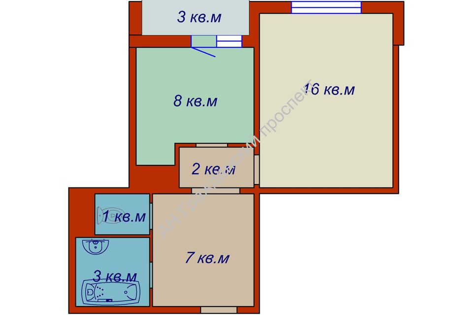 Продаётся 1-комнатная квартира, 39.3 м²