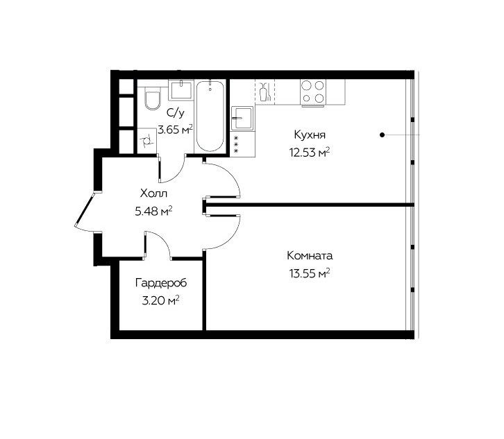 Продаётся 1-комнатная квартира, 38.41 м²