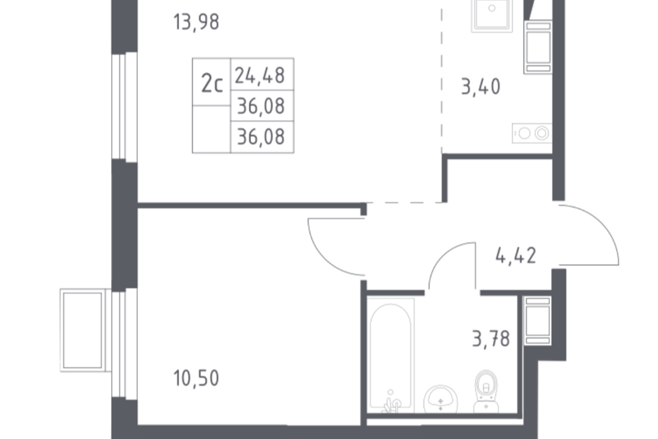 Продаётся 1-комнатная квартира, 36.08 м²