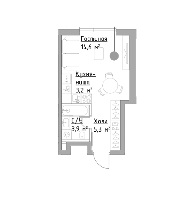 Продаётся студия, 27 м²