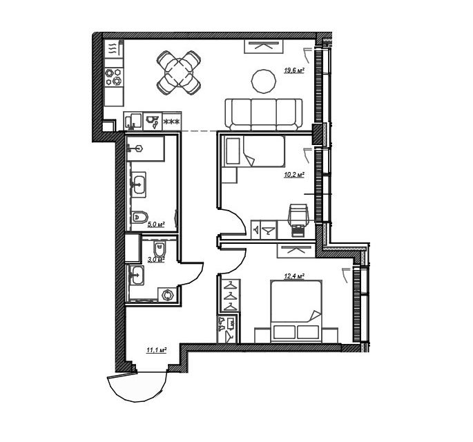 Продаётся 2-комнатная квартира, 61.3 м²