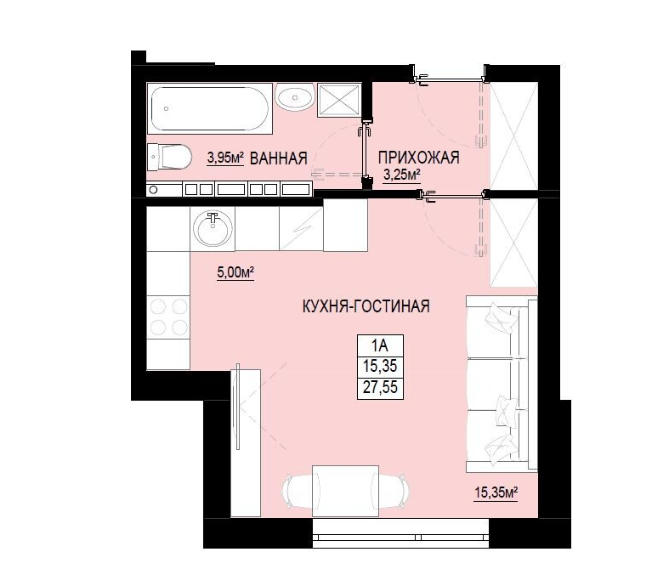Продаётся 1-комнатная квартира, 28 м²