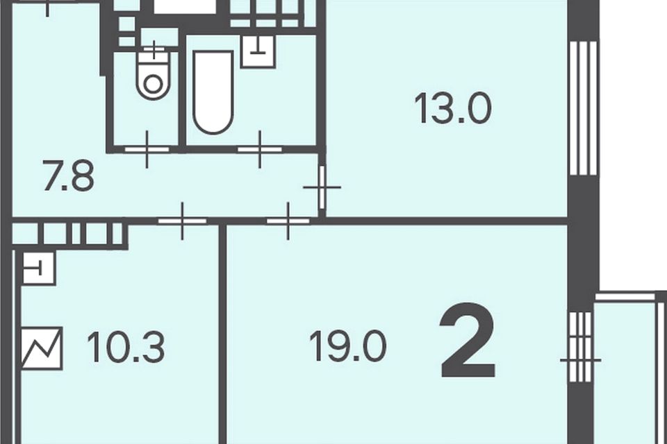 Продаётся 2-комнатная квартира, 55.1 м²