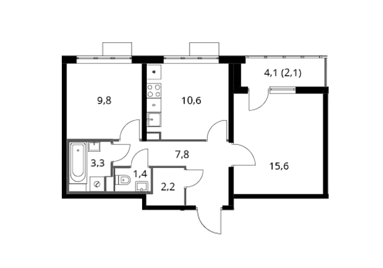 Продаётся 2-комнатная квартира, 52.8 м²