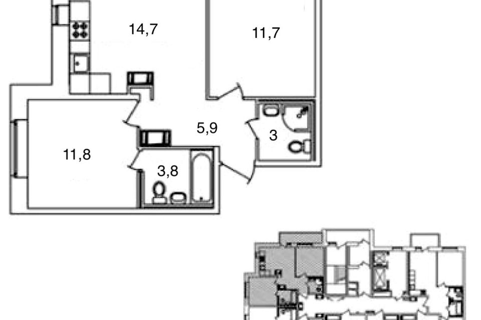 Продаётся 2-комнатная квартира, 56.7 м²