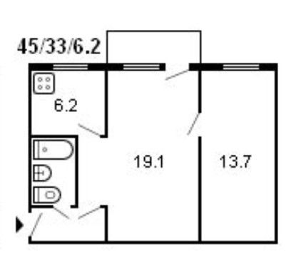 Продаётся 2-комнатная квартира, 45.4 м²