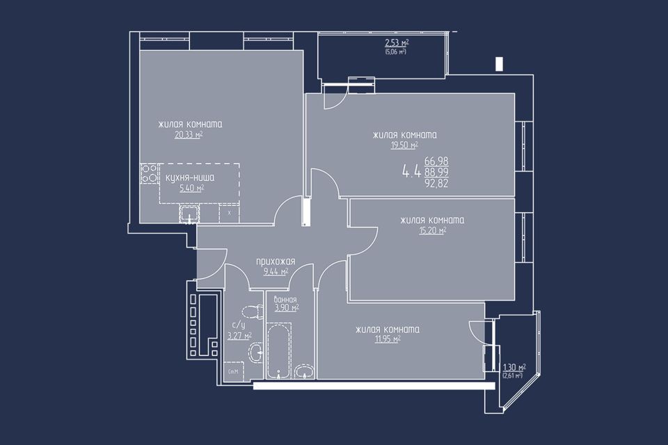 Продаётся 4-комнатная квартира, 92.2 м²