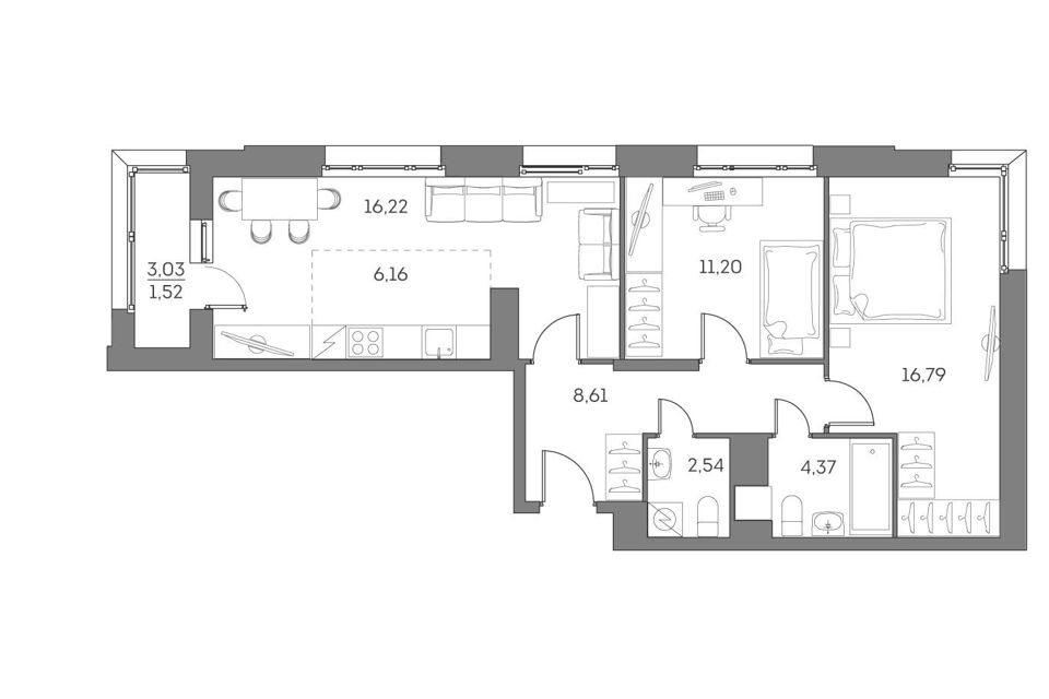 Продаётся 2-комнатная квартира, 67.41 м²