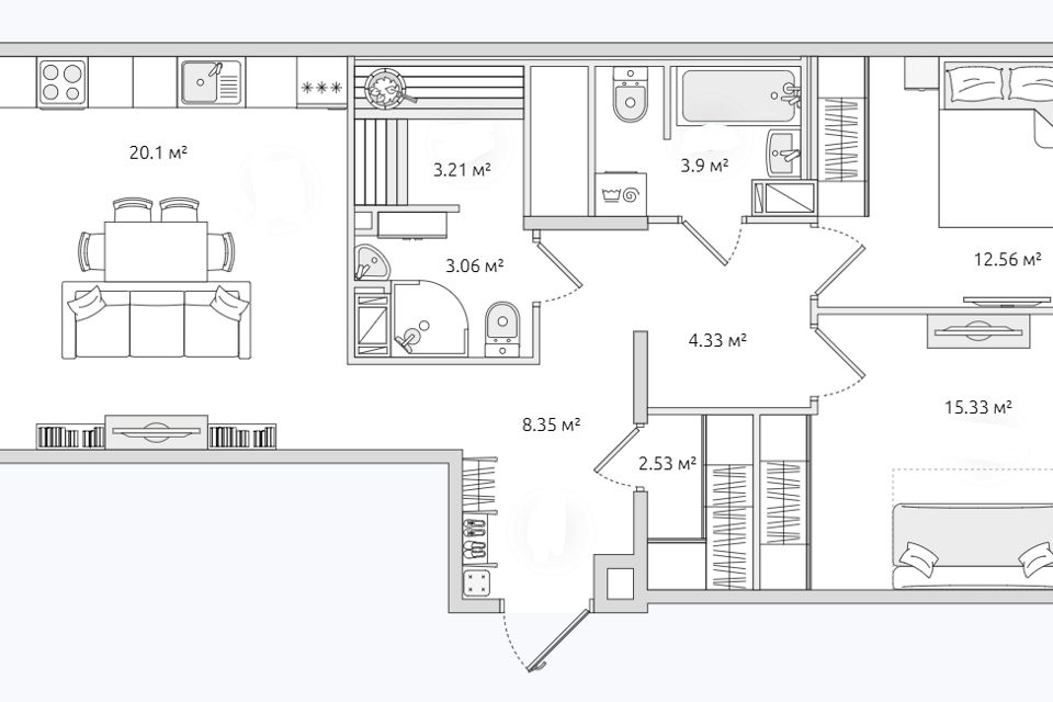 Продаётся 2-комнатная квартира, 71.1 м²