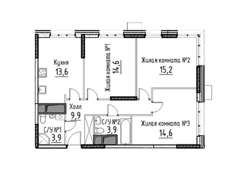 Продаётся 3-комнатная квартира, 75.7 м²