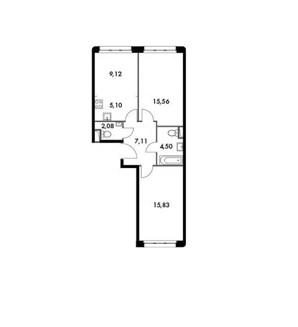 Продаётся 2-комнатная квартира, 59.3 м²