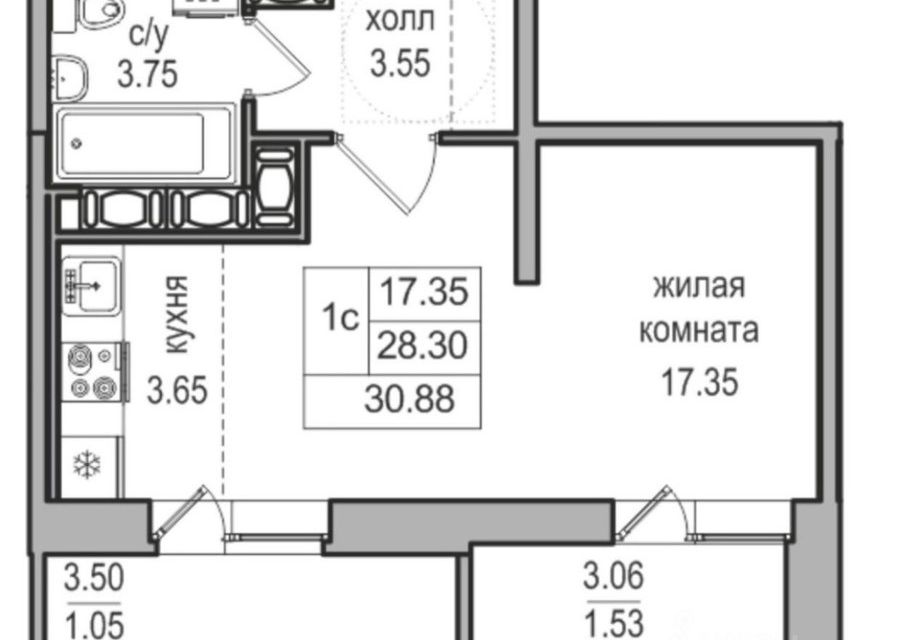 Продаётся студия, 27.8 м²