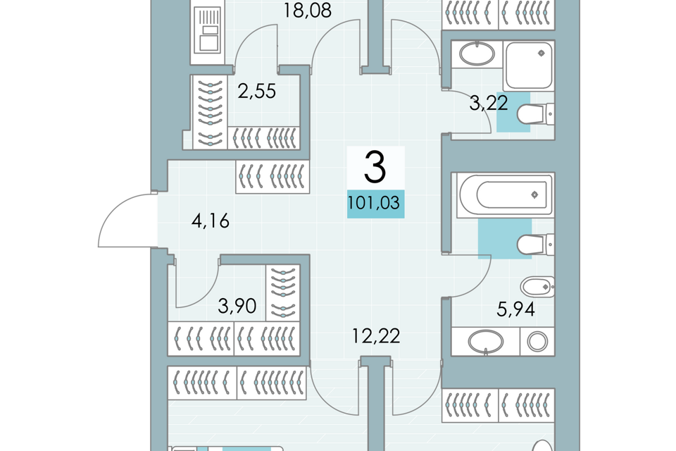 Продаётся 3-комнатная квартира, 101.2 м²