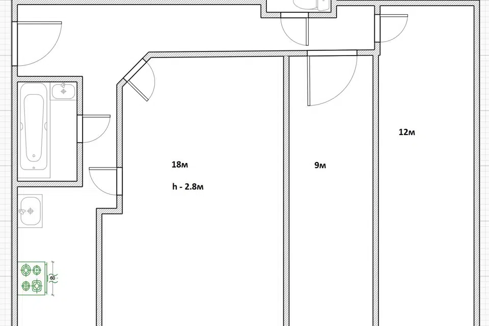 Продаётся 3-комнатная квартира, 55.04 м²