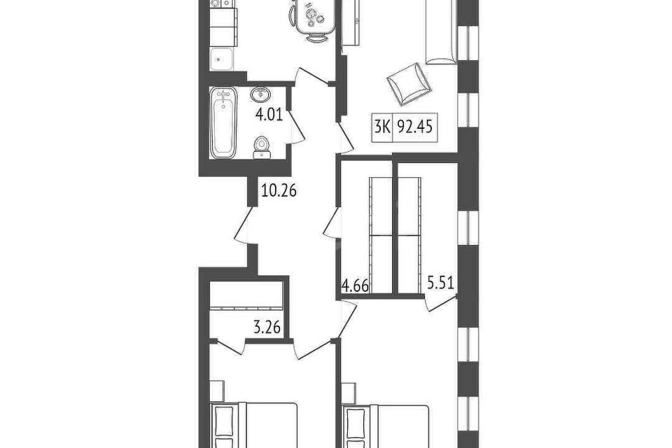Продаётся 3-комнатная квартира, 93.25 м²