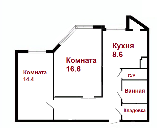 Продаётся 2-комнатная квартира, 54.9 м²