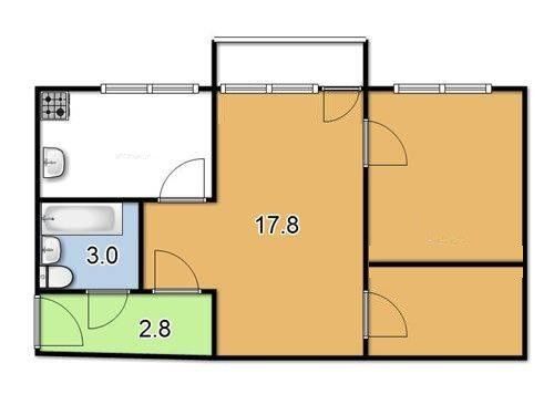 Продаётся 2-комнатная квартира, 43.4 м²