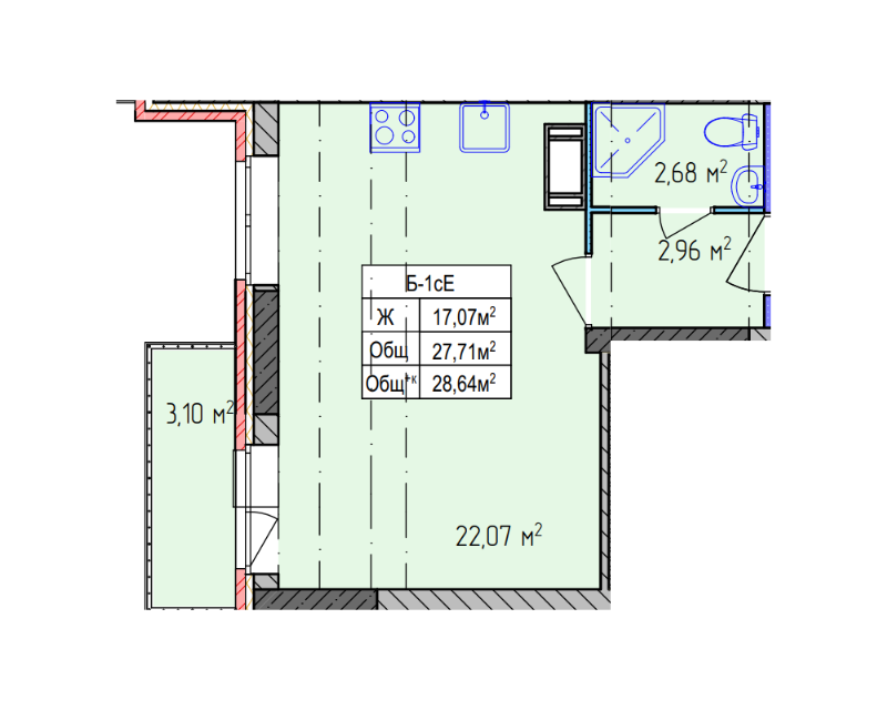 Продаётся студия, 28.64 м²