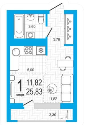 Продаётся 1-комнатная квартира, 25.83 м²