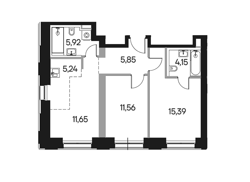 Продаётся 2-комнатная квартира, 59.76 м²