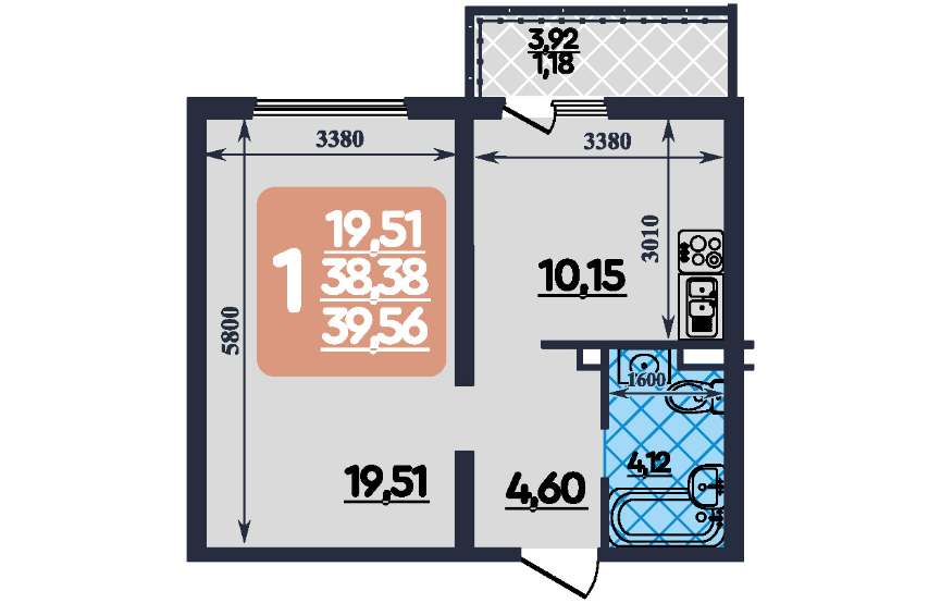 Продаётся 1-комнатная квартира, 39 м²