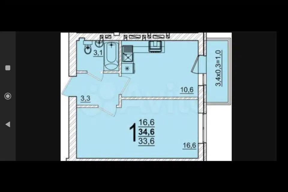 Продаётся 1-комнатная квартира, 34.6 м²