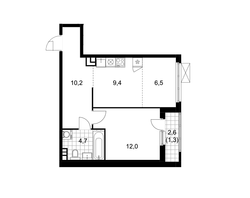 Продаётся 1-комнатная квартира, 44.1 м²