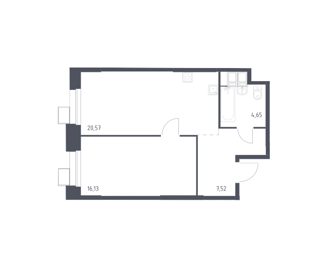 Продаётся 1-комнатная квартира, 48.87 м²