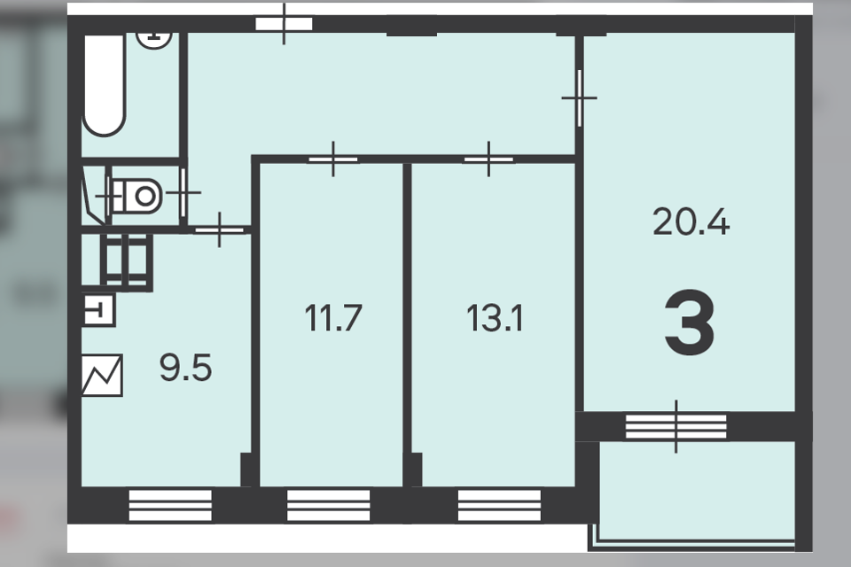 Продаётся 3-комнатная квартира, 72.6 м²