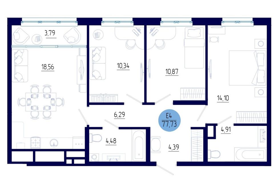 Продаётся 3-комнатная квартира, 78 м²