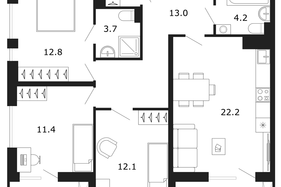 Продаётся 3-комнатная квартира, 80.7 м²