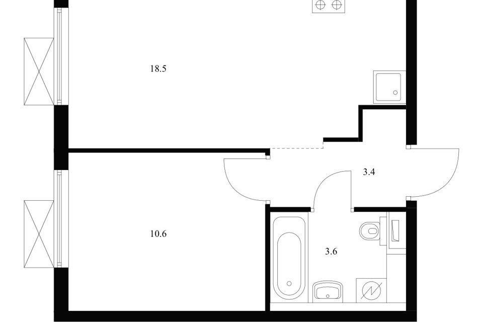 Продаётся 1-комнатная квартира, 36.1 м²