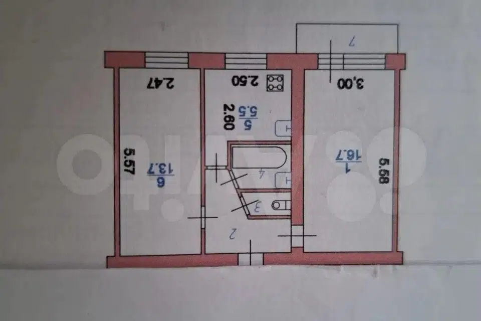 Продаётся 2-комнатная квартира, 43.4 м²