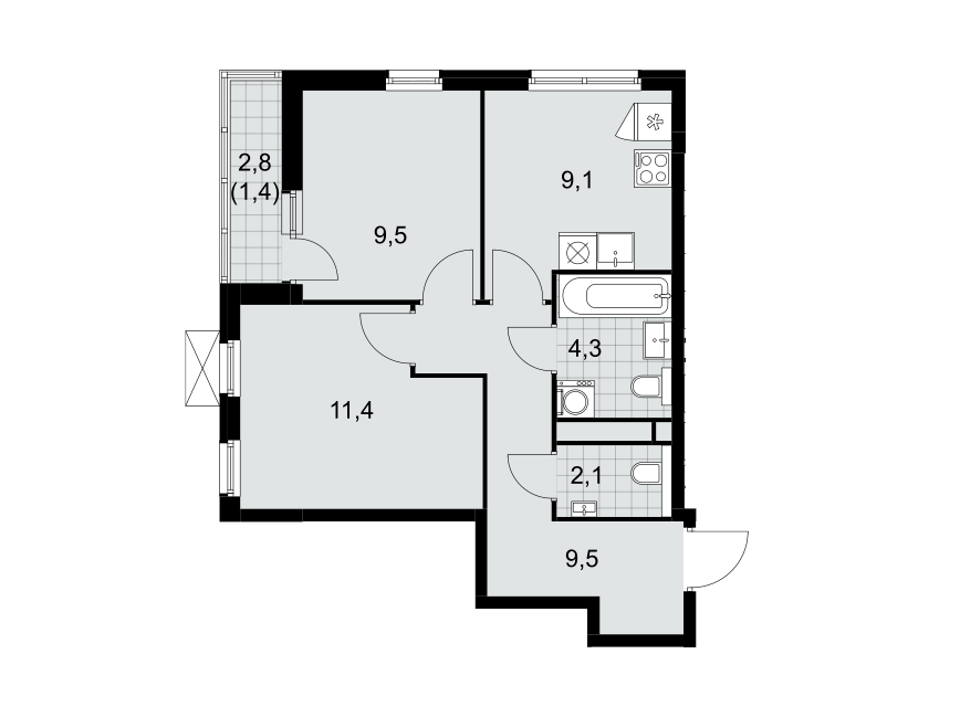 Продаётся 2-комнатная квартира, 47.3 м²