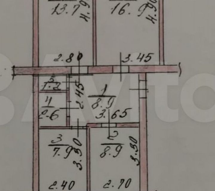 Продаётся 3-комнатная квартира, 60.1 м²