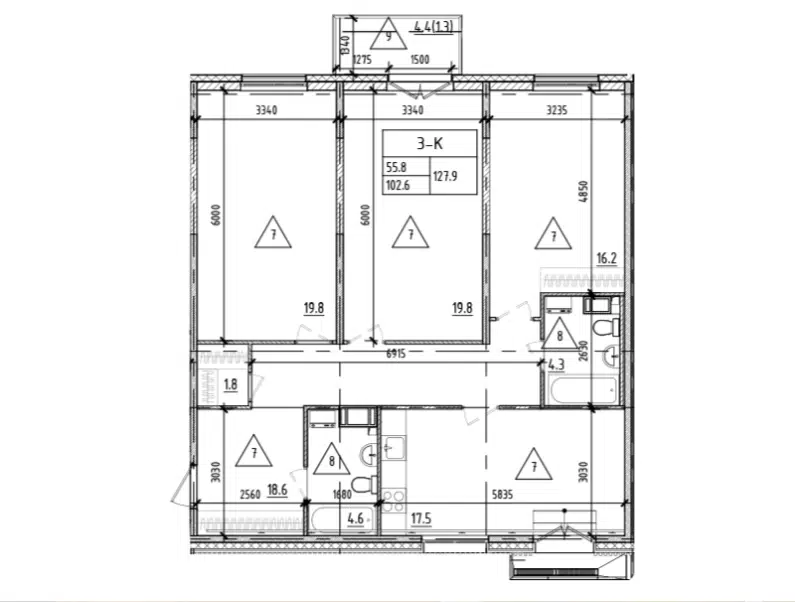 Продаётся 3-комнатная квартира, 102.1 м²