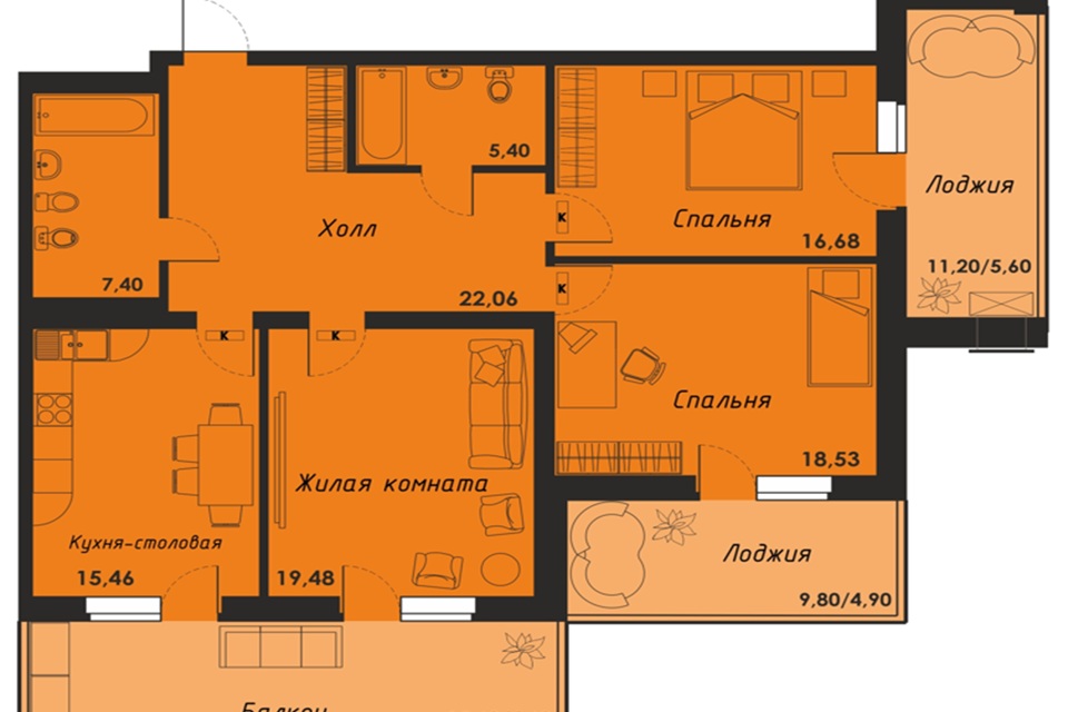Продаётся 3-комнатная квартира, 125 м²