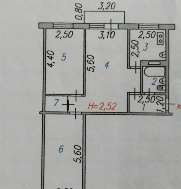 Продаётся 3-комнатная квартира, 56.3 м²