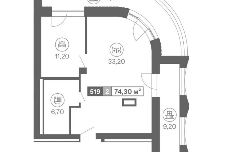 Продаётся 3-комнатная квартира, 74.3 м²