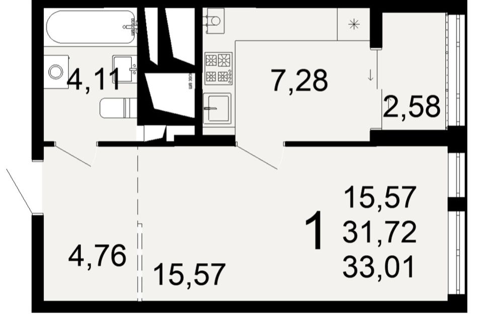 Продаётся 1-комнатная квартира, 33 м²