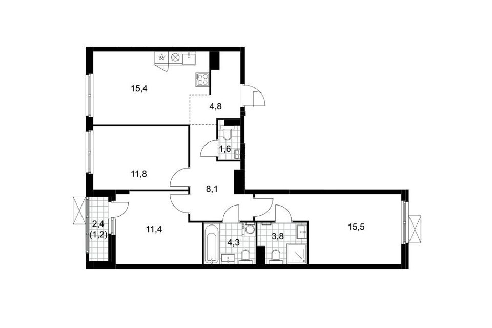 Продаётся 3-комнатная квартира, 77.9 м²