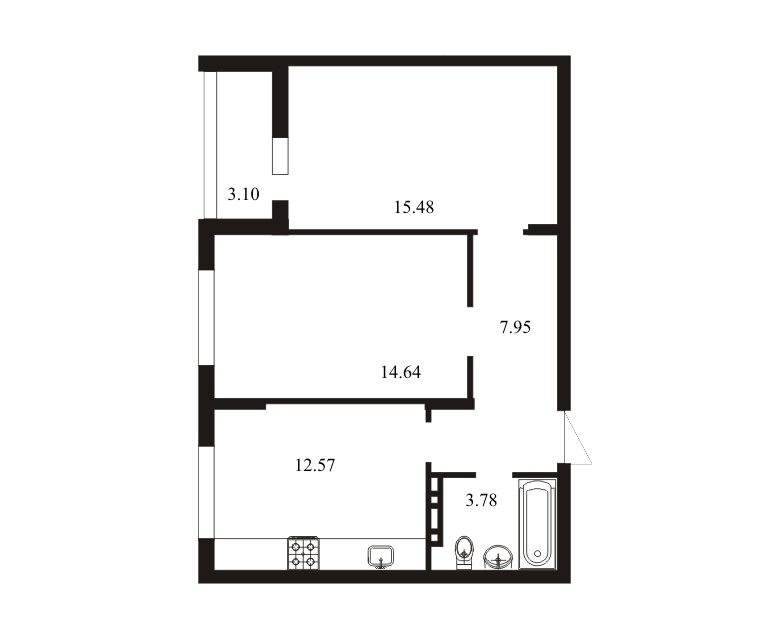 Продаётся 2-комнатная квартира, 57.52 м²