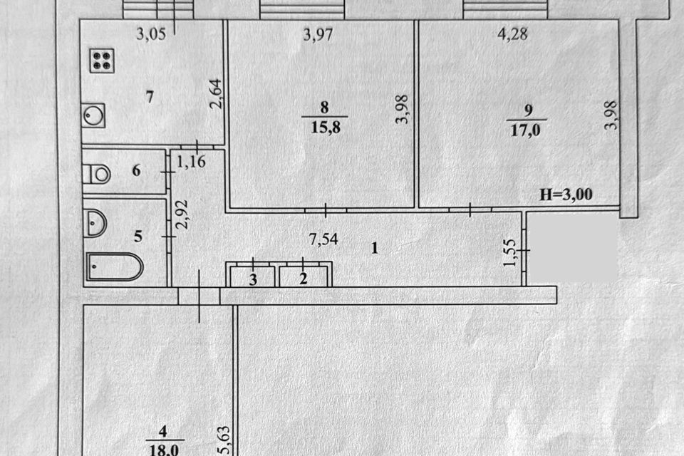 Продаётся 3-комнатная квартира, 76.7 м²